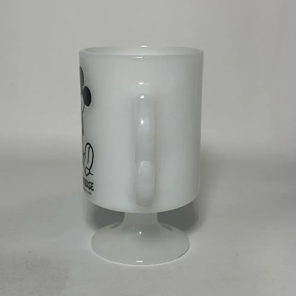 Mickey Mouse Coffee Cup Mug Footed Pedestal Walt Disney Vintage White Milk Glass